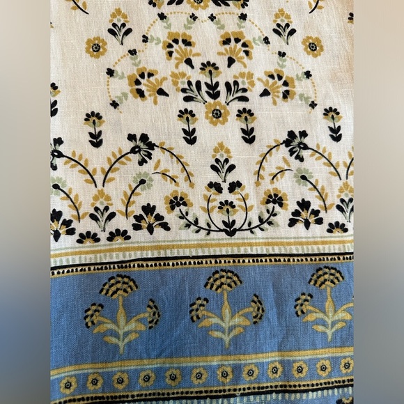 Joie | 100% Linen Cropped Cream/ Blue Floral Wide Leg Pants - Picture 3 of 4